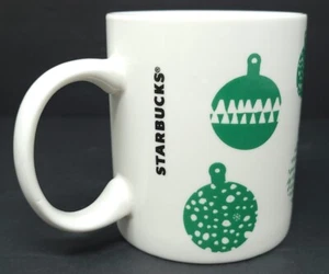Starbucks Holiday Mug Cup 12 Oz White Green Ornaments Coffee Tea Christmas 2016 - Picture 1 of 5