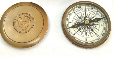 Antique Brown Finish Brass 3 Inch Compass Maritime Stanley London 1885 Lot Of 5 - Image 1 of 4