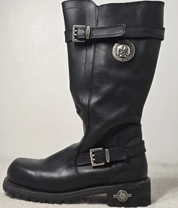 Harley Davidson boots womens 10 willie G skull Black leather biker motorcycle - Picture 1 of 13