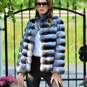 Fashion Real Rex Rabbit Fur Women's Coat Chinchilla Winter Jackets Full Pelt Fur - Picture 1 of 7
