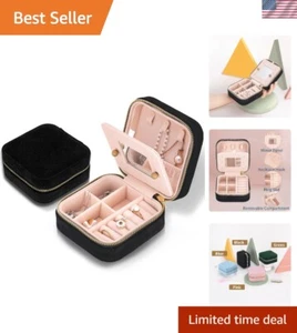 Portable Mini Velvet Jewelry Case with Multiple Compartments and Mirror - Black - Picture 1 of 9