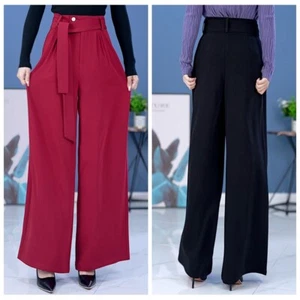 Dama Pantalones de Baile Pantalones Cintura Alta Pierna Ancha Entrenamiento Salón Práctica Latina - Imagen 1 de 20