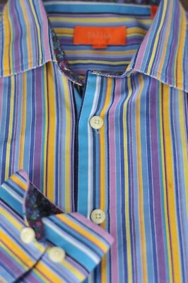 Tallia Uomo Men's Blue Purple & Orange Striped Cotton Casual Shirt S Small - Image 1 of 3