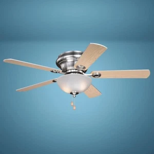 42" Satin Nickel Maple Indoor Dimmable LED Ceiling Fan Frosted Glass Bowl Shade - Picture 1 of 17