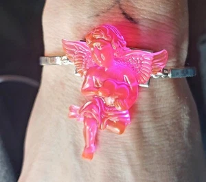 Handmade PINK ANGEL HEART BRACELET unique GIFT BAG resin CHERUB love STUNNING! - Picture 1 of 3