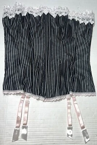 Frederick's of Hollywood Black White Pinstripe Lace Trimmed Corset Lingerie 36 - Picture 1 of 12