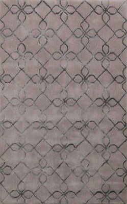 Alfombra oriental india moderna enrejada alfombra acolchada a mano lana/gris seda 4'x6' Foto 1 de 4
