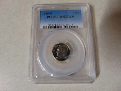 US COIN MINT CERTIFIED ENCASED PCGS 1989-S ONE DIME PR69DCAM - Image 1 of 2