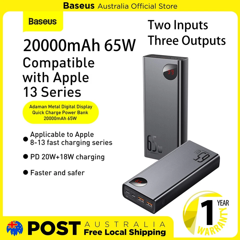 Baseus 65W 20000mAh Power Bank Fast Charge Digital Display PD 4-Port - image 1 of 4