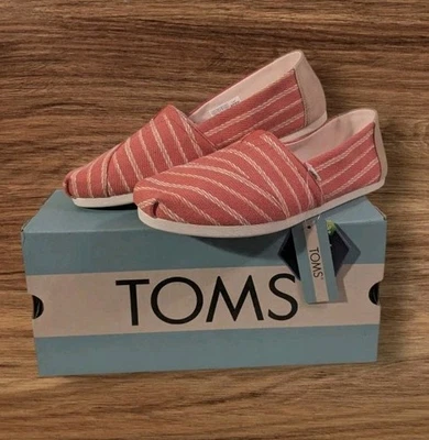 NUEVO CON ETIQUETAS Zapatos Toms Alpargata Sin Cordones Mujer Rayas Texturizadas Naranja Pimentón Talla 9.5 Foto 1 de 4