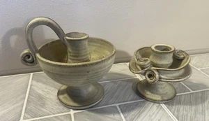 Hassall Dunbar Scotland Studio Art Pottery 2 Candle Holders Vintage - Picture 1 of 6
