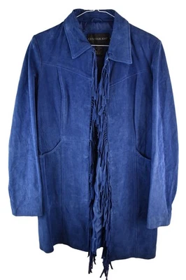 Centigrade Womans Blue Vinrage LEather Suede Tassle Jacket y2k Boho Size M - Image 1 of 4