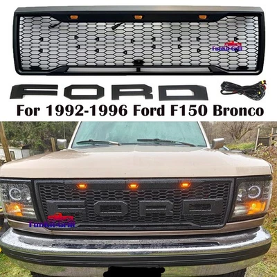 Rejilla delantera para Ford F150 Bronco 1992-1996 parrilla con luz LED letra negro mate Foto 1 de 4