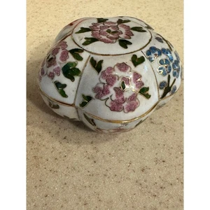 Vintage Enameled Floral Cloisonné Trinket Box - Picture 1 of 6