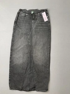 Wild Fable Denim Maxi Skirt Women's Size 0 Washed Black Raw Hem Waist Front Slit - Picture 1 of 7