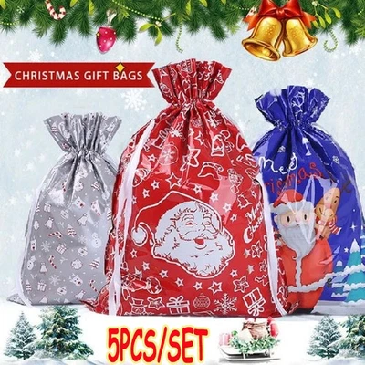 ETOPDEAL-5A 5PCS Merry Christmas Gift Bags Drawstring Wrap Present Party Treat Bags Storage