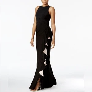 Vestido de noche Betsy & Adam con volantes en contraste negro talla 14 - Imagen 1 de 6