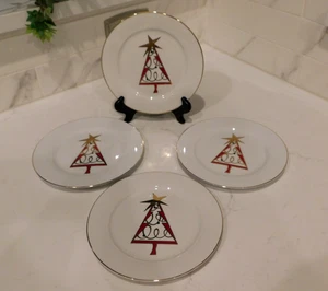 Set Of 4 Porcelain Pier 1 Imports Christmas Tree Salad Dessert Plates All Red - Picture 1 of 6