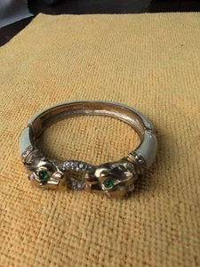 J.Crew Enamel Panther Head Hinged Bangle Bracelet Animal Gold Plated Cuff Rare - Picture 1 of 3