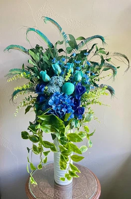 Elegante centro de mesa de flores de rosa azul pavo real tropical decoración del hogar sala dormitorio Foto 1 de 4