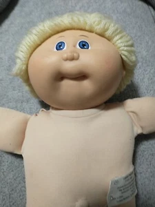 1982 Cabbage Patch Kids Vintage Doll Girl / Boy Yellow Yarn Hair Blue Eyes Naked - Picture 1 of 9