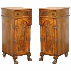 RARE PAIR OF HUGE WILLIAM IV 1830 FLAMED MAHOGANY SIDE CABINETS CAMPAIGN DRAWERS - Picture 1 of 12