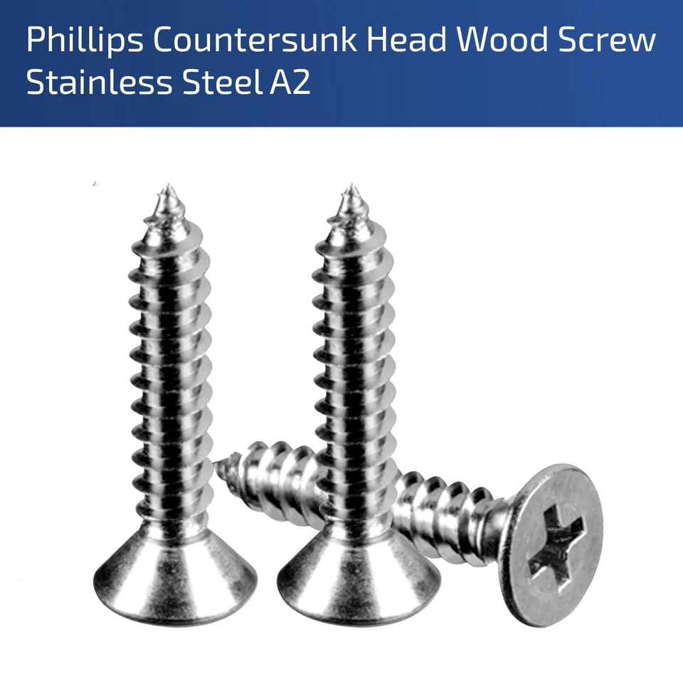 FIXINFASTENERS M3 M3.5 M4 M5 M6 FULLY THREADED PHILLIPS COUNTERSUNK WOOD STAINLESS STEEL SCREWS