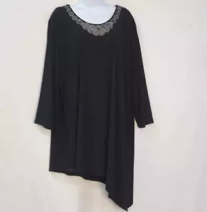 Dennis by Dennis Basso kleines schwarzes Kleid mit Schmucksteinen und asymmetrischem Saum Gr. 2X - Bild 1 von 7