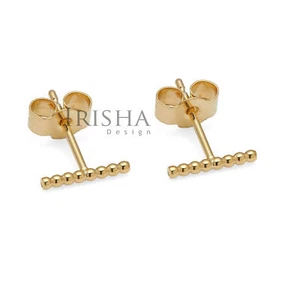 MINI PENDIENTES DE BARRA DE CUENTAS HECHOS A MANO DE ORO MACIZO DE 14K JOYERÍA FINA - Imagen 1 de 4