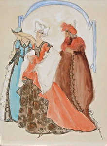 Very Outstanding Original artist signed and inscribed movie or stage costume art - Picture 1 of 4