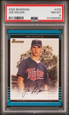 Joe Mauer 2002 Bowman #379 radiocontrol novato Minnesota Twins PSA 8 casi nuevo-como nuevo Foto 1 de 2