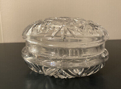 Vintage Bohemian Lead Crystal Cut Glass Lidded Pot Bowl Pinwheel Design • 26.88€