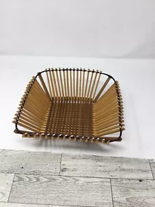 Vtg. bamboo square storage basket 9.5" wide 3" tall  - Chopstick Bowl MCM Cool - Picture 1 of 3