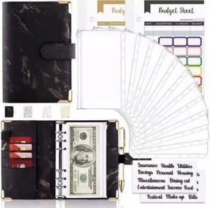A6 Budgetmappe Geld sparen Geldbörse PU Notizbuch Planer Cash Organizer Umschlag - Bild 1 von 9