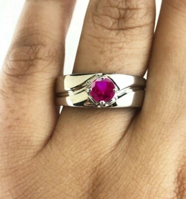 Deal! 14K Gold 0.45 Ct Round Cut Pink Ruby Solitaire Wedding Womens Band Ring - Image 1 of 4