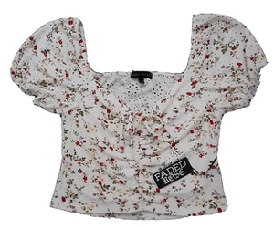 Camicia Blusa Crop Top Rosa Sbiadita Floreale Taglia Large - Foto 1 di 3
