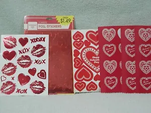 Vintage Lot Valentine Stickers Foil Cupids Lips Hearts Hallmark AGC - Picture 1 of 6