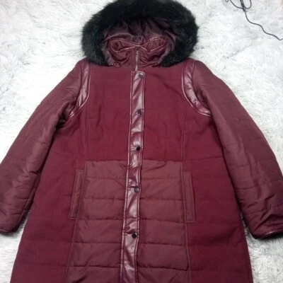 复古 Susan Graver 夹克女式 XL Parka 可拆卸连帽人造毛皮装饰口袋 — 第 1/4 张图片