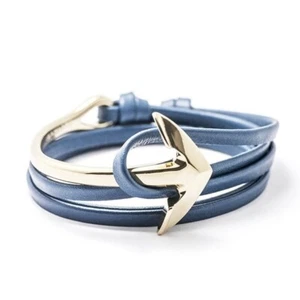 Anchor Wrap Bracelet in Blue Leather with Gold & Rose Gold Finish - Picture 1 of 8