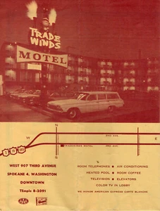 Trade Winds Motel Spokane WA Vintage 1960's Brochure Great Info Several Maps - Picture 1 of 6