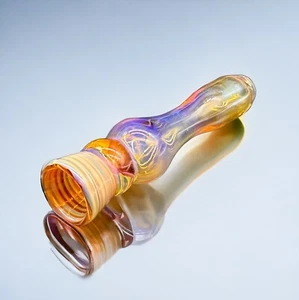 Golden Fumed Thick Chillum Glass Pipes, Clear With Gold Chillums - Picture 1 of 3
