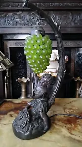 Vintage Widdop Bigham Table Lamp Murano Grapes Shade Art Nouveau Bronze Effect - Picture 1 of 8