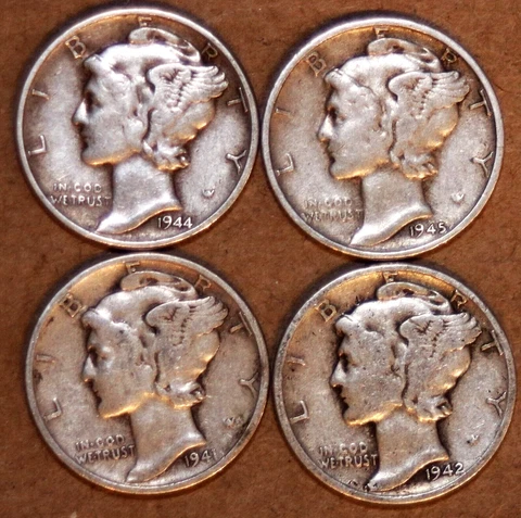 (4) Mercury Dimes - 1941 1942 1944 1945 - #3111V - FREE SHIPPING Cover