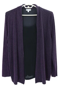 JM COLLECTION Women's Nylon Metallic Long Sleeve Slinky Knit Twinset Jacket XL - Picture 1 of 15