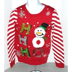 NoBo Ugly Christmas Sweater 3D Juniors M 7 9 Ho Ho Snowman scarf snowflakes - Picture 1 of 4