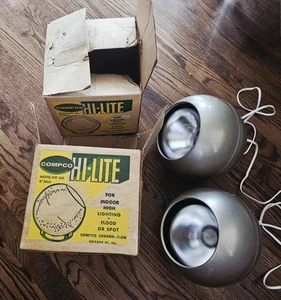 2 Vtg COMPCO Hi-Lite Spot Lights | 8" Gold Orbs/Balls Model 261 | White Bulb MCM - Picture 1 of 16