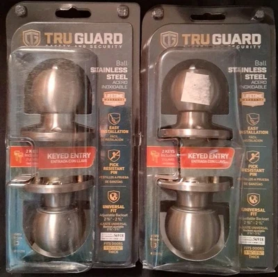 2 TruGuard Stainless Steel Ball Entry Knobs KEYED ALIKE - Image 1 of 4