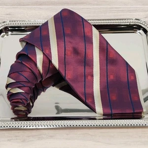 Dona Dona 100% Silk Monochromatic Neck Tie Maroon Blue & Champagne Stripe 59"X3¾ - Picture 1 of 6