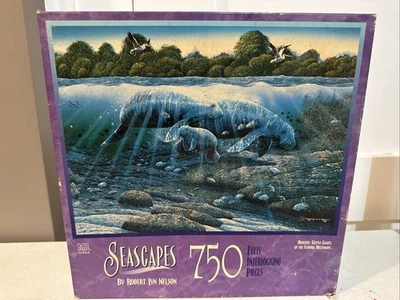 Vintage MB Seascapes Robert Lyn Nelson 750 Pcs Puzzle, Manatee Gentle NIB - Image 1 of 4