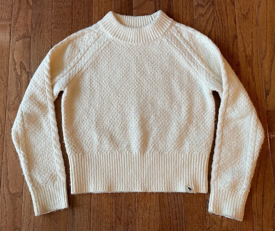 Suéter Pullover Abercrombie Niños Niñas Suave Crema Marfil Cuello Simulado, Talla 9/10 Foto 1 de 4